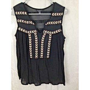 Joe & Elle Women Black Sleeveless Blouse Medium W/ Red/White Embroidery